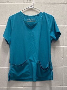 Easy Stretch Teal V-Neck Short Sleeve Top with Double Front Pockets
